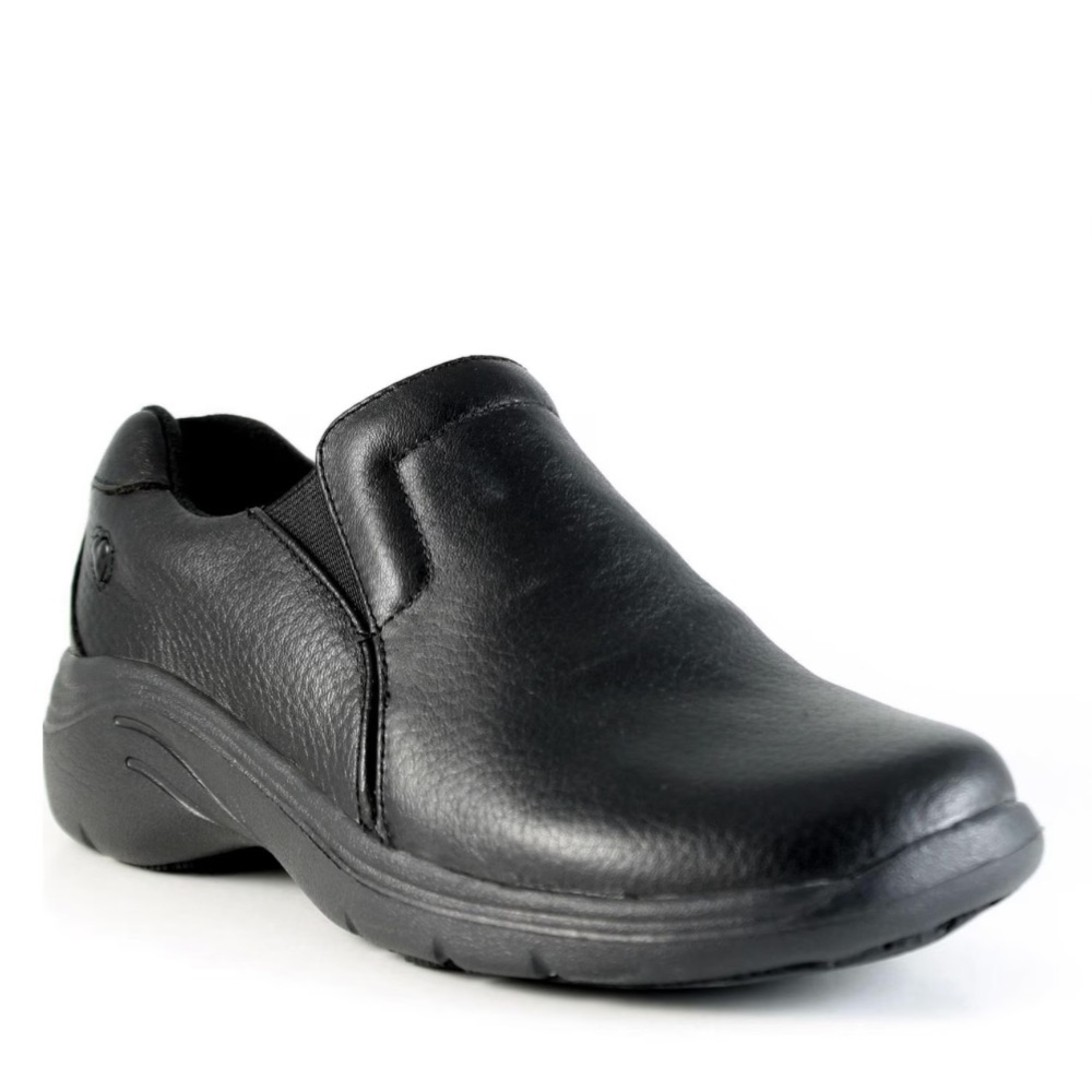 Nurse Mates Dove Black Leather Slip On Nursing Shoes 7W Wide